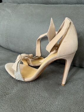 Alexandre Birman Blush Suede Stiletto Sandals with Rhinestone Strap